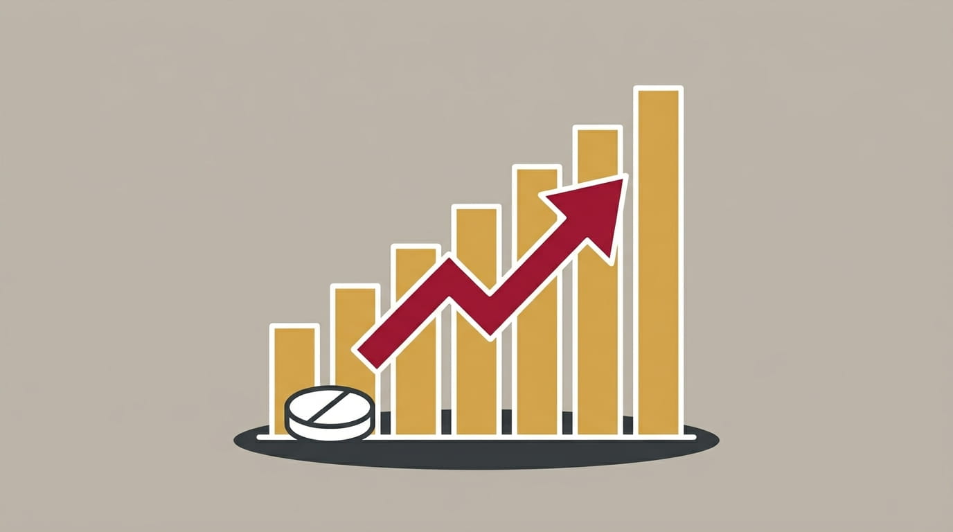 flat illustration of a rising dosage bar graph showing neuropathy medication dosage creep over time