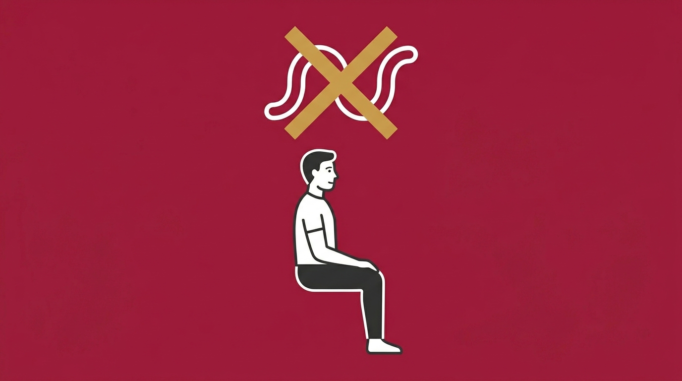 flat illustration of a seated figure with a single session expectation crossed out representing the one adjustment miracle seeker mindset
