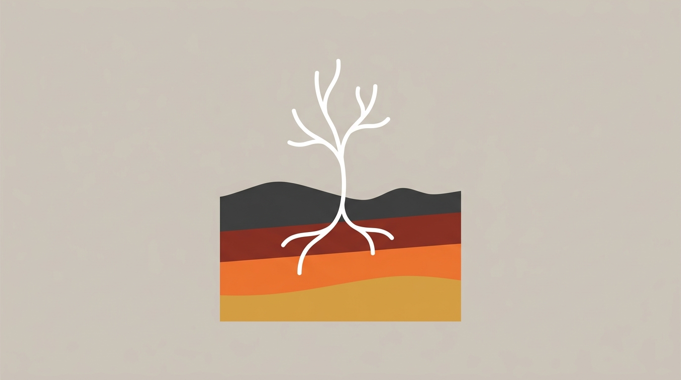 flat illustration of nerve fiber growing from layered biological environment representing blood flow BDNF and cellular energy as the foundation for nerve repair