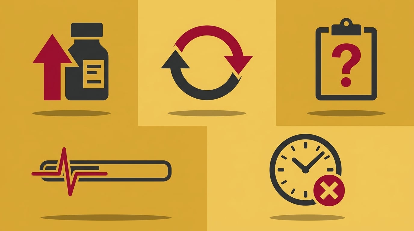flat illustration showing five warning signs that neuropathy treatment is failing including medication tolerance and lack of functional progress Morton IL