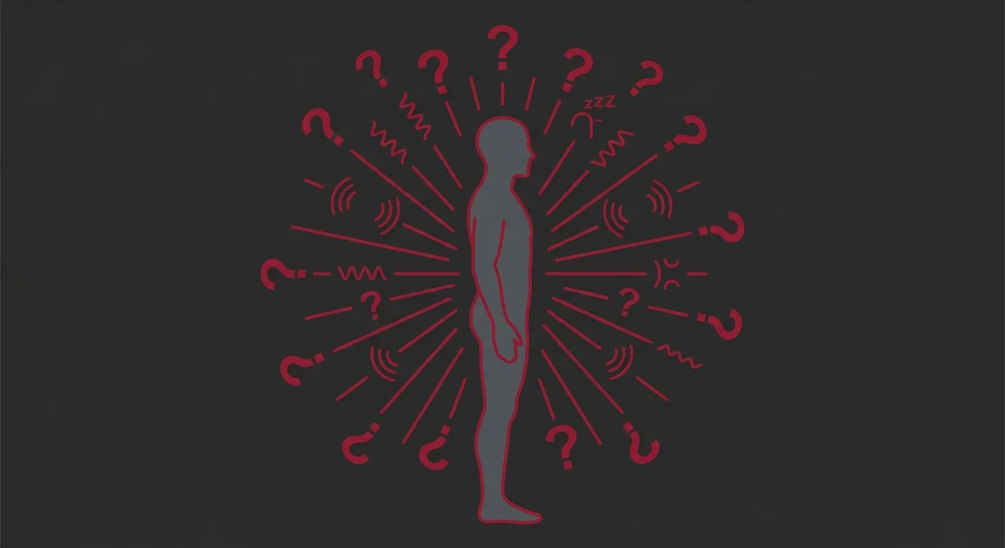 flat illustration of person with unexplained medical mystery symptoms radiating from body