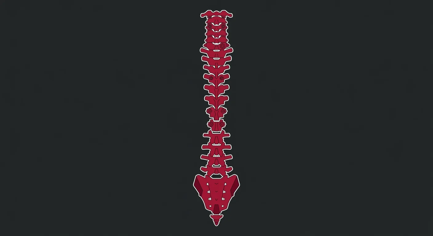 flat illustration of spine showing individual vertebrae as isolated mechanical parts representing anatomical only approach