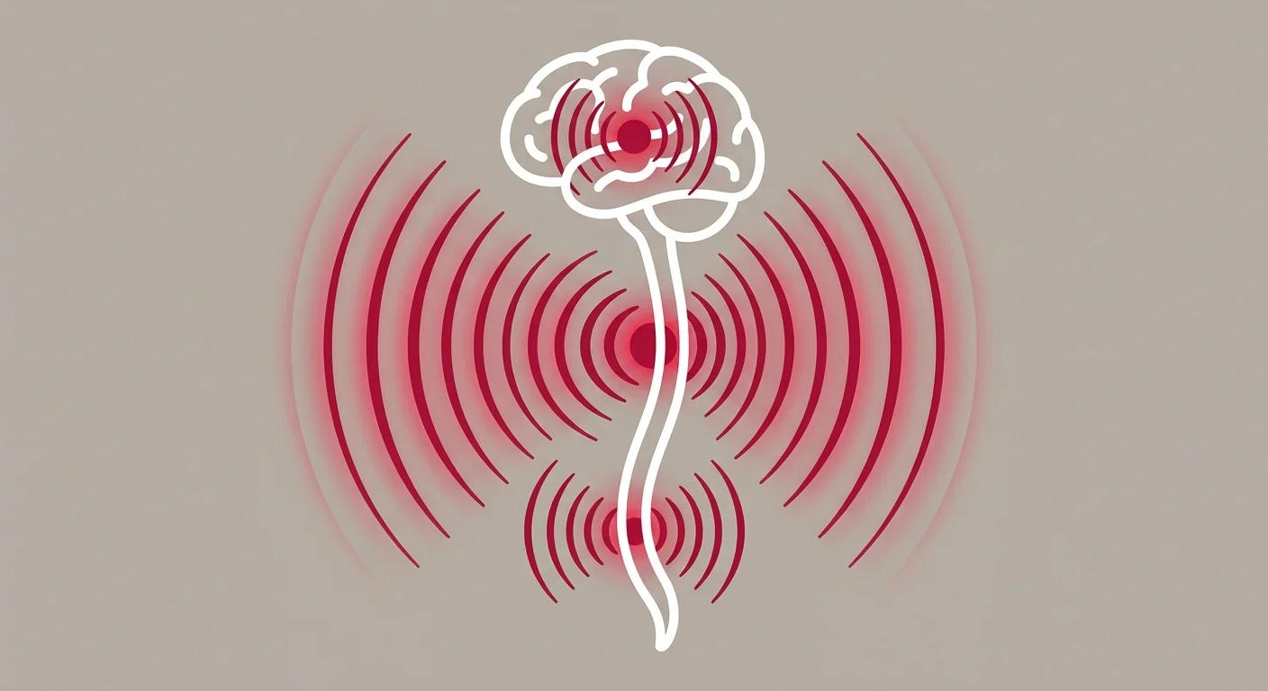 flat illustration of central sensitization showing amplified nervous system signals