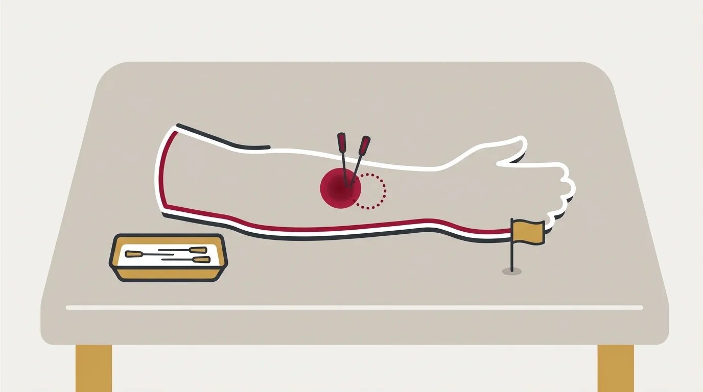 Needle site bruising and bleeding markers on treatment area diagram