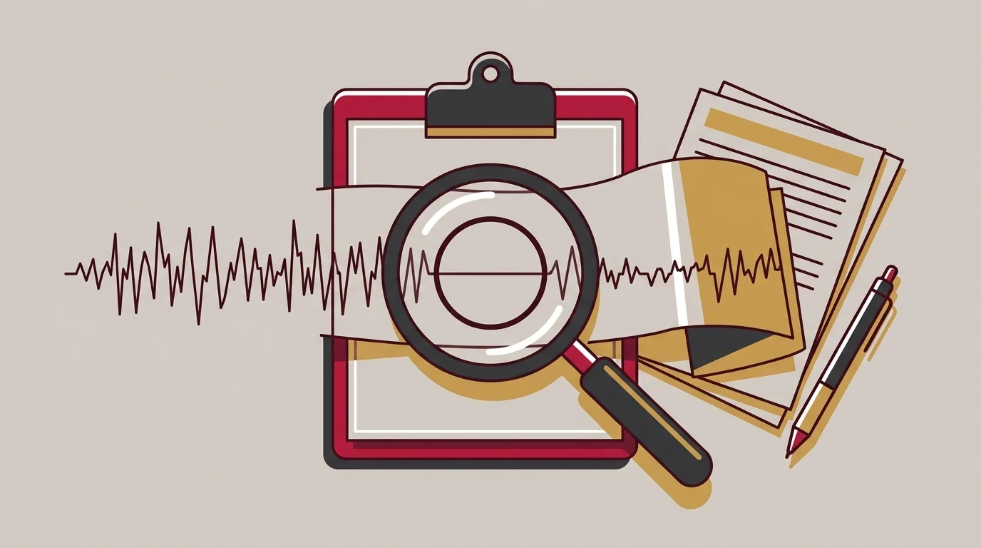 Polysomnography waveform chart under magnifying glass