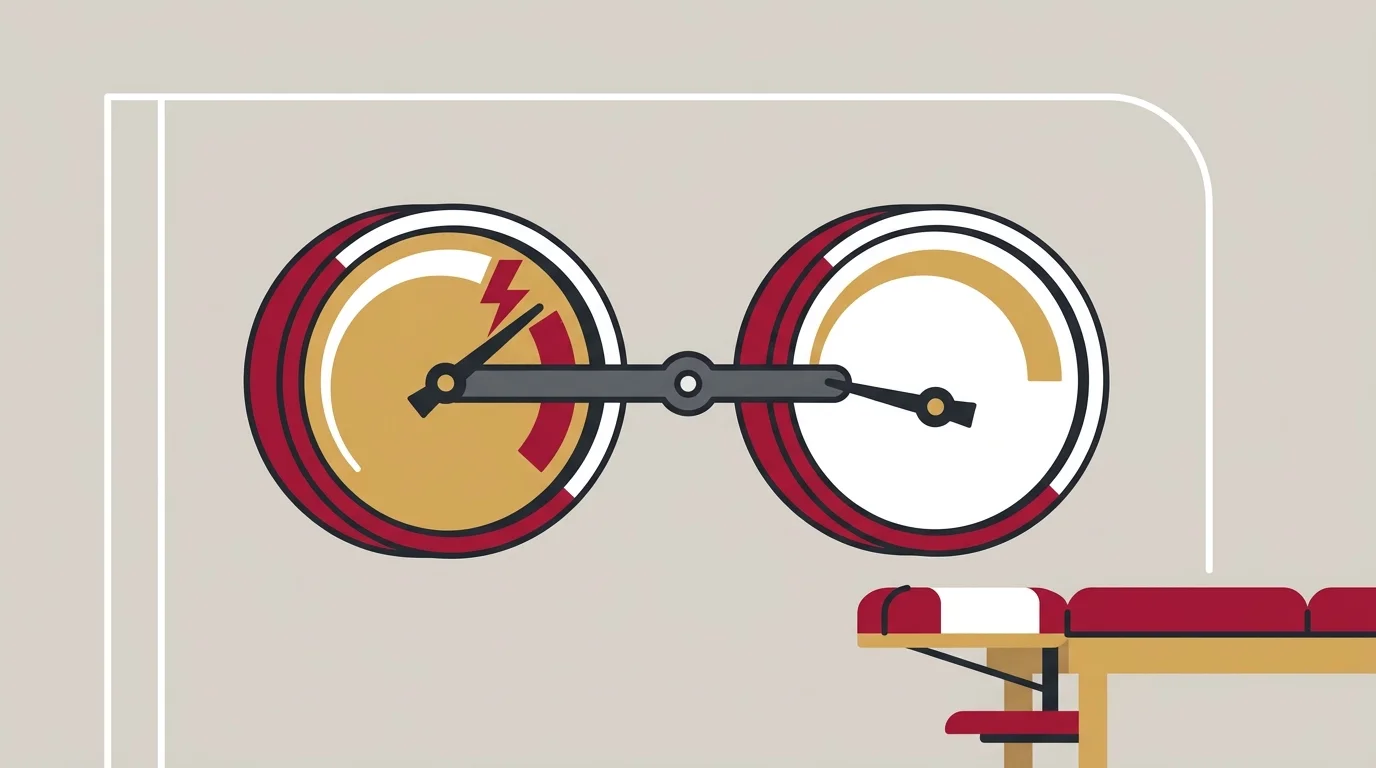Two connected dials showing tired but wired nervous system states