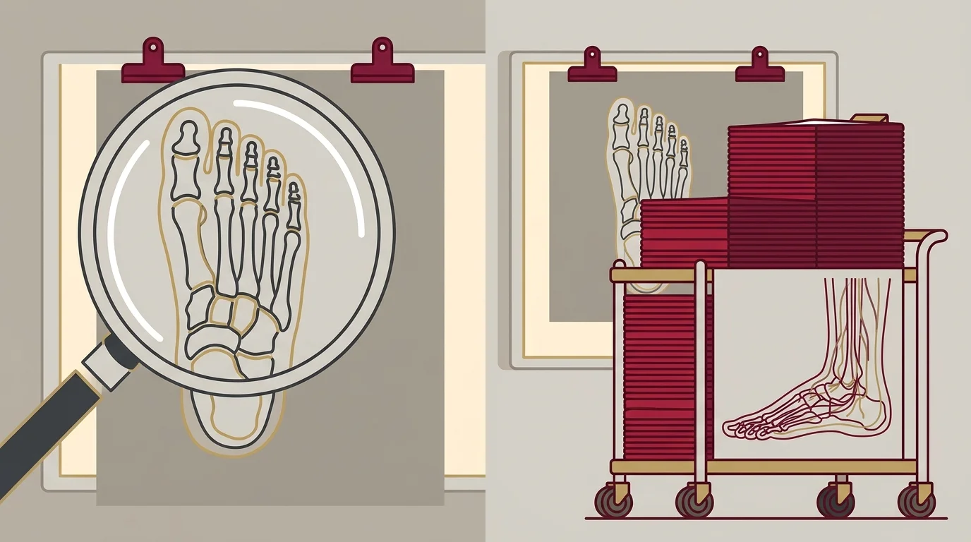 Illustration of shallow foot pain workup missing deeper nerve involvement