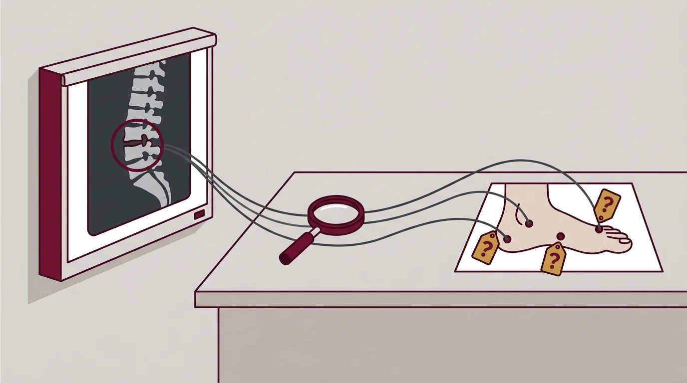 Structured questions tracing spinal segment to foot nerve pain