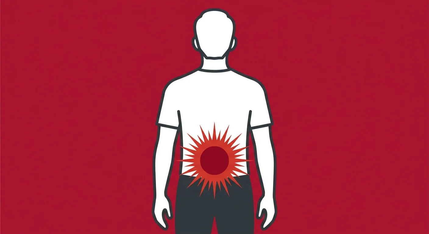 flat illustration of deep localized lower back pain in the lumbar region caused by a disc bulge