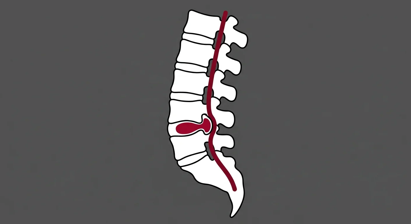 flat illustration of lumbar disc herniation pressing on nerve pathway in lower spine