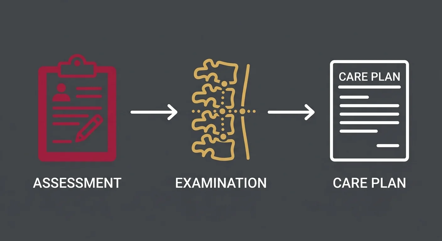 flat illustration of individualized assessment process leading to customized chiropractic care plan