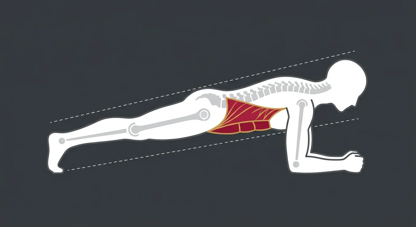 flat illustration of person performing core stabilization exercise with highlighted spinal alignment and deep muscle activation