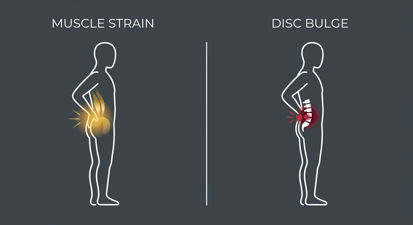 flat illustration comparing muscle strain injury versus disc herniation injury