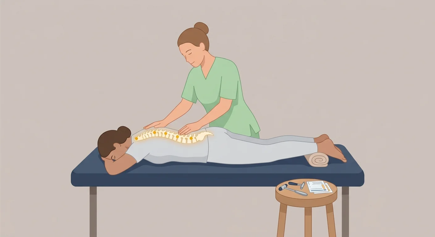flat illustration of comprehensive chiropractic spinal evaluation and assessment process