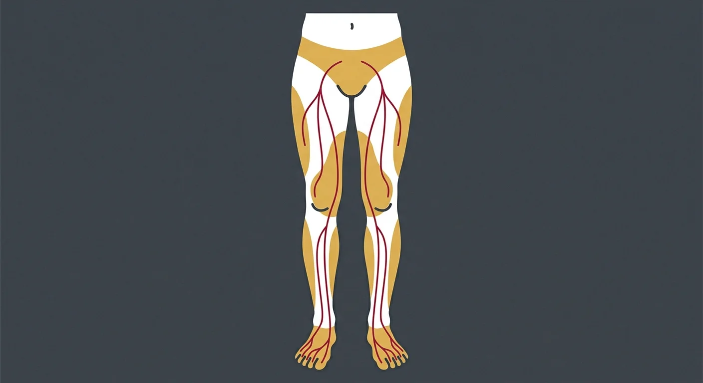flat illustration showing specific zones of leg and foot numbness caused by lumbar nerve compression