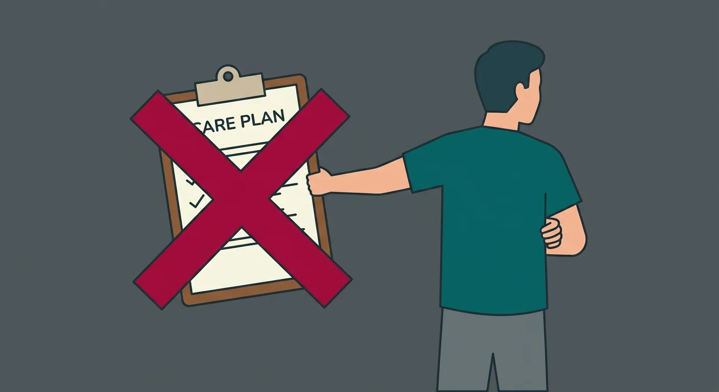 flat illustration showing patient who refuses to commit to individualized care plan