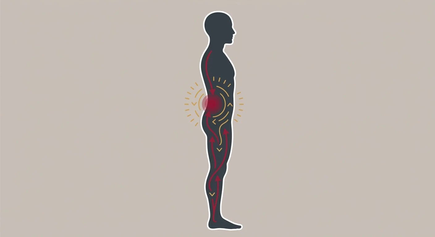 flat illustration of pain centralization showing herniated disc healing as symptoms move from leg back to spine