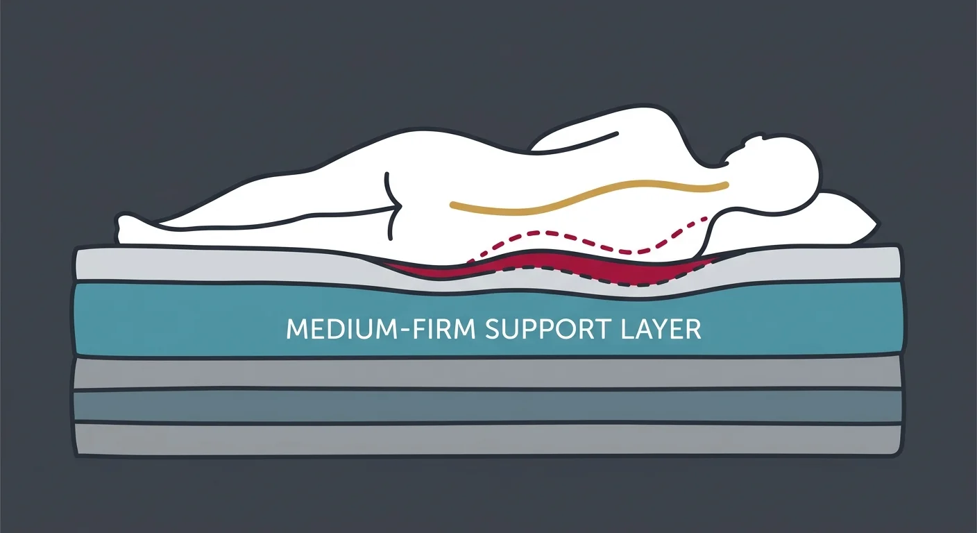 flat illustration of medium firm mattress providing proper spinal support for herniated disc recovery