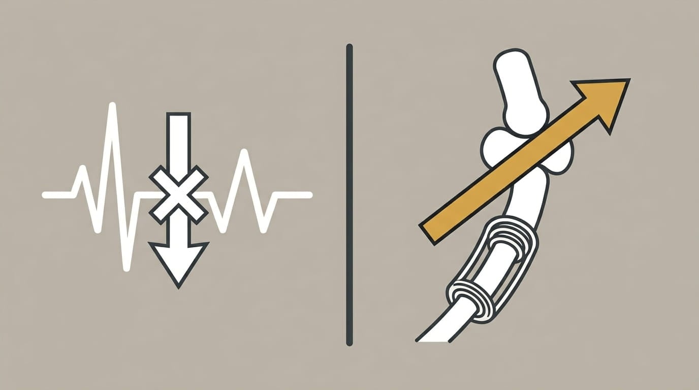 flat illustration comparing pharmaceutical signal suppression to root cause chiropractic nerve restoration