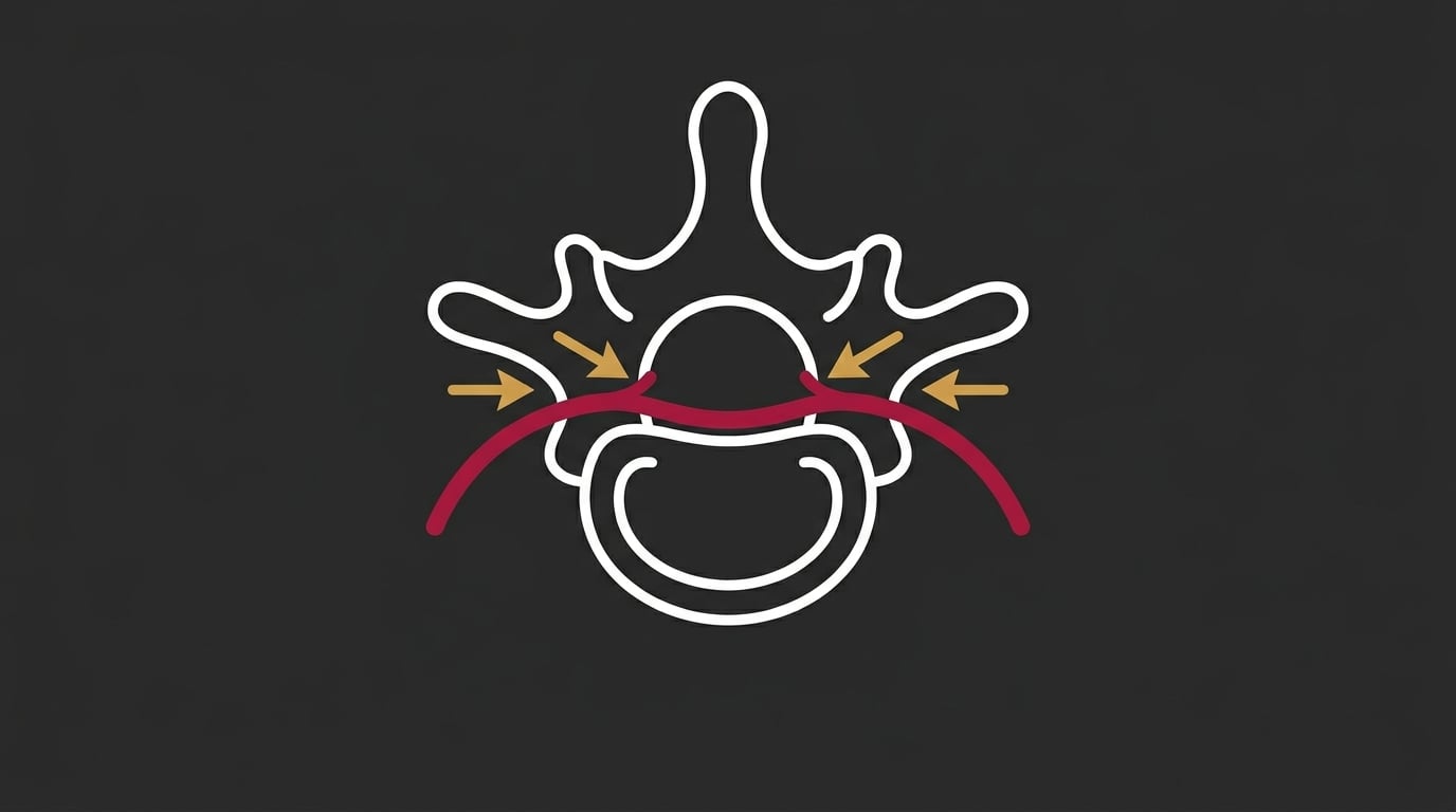 flat illustration of a compressed spinal nerve showing how pressure blocks nerve signal pathways