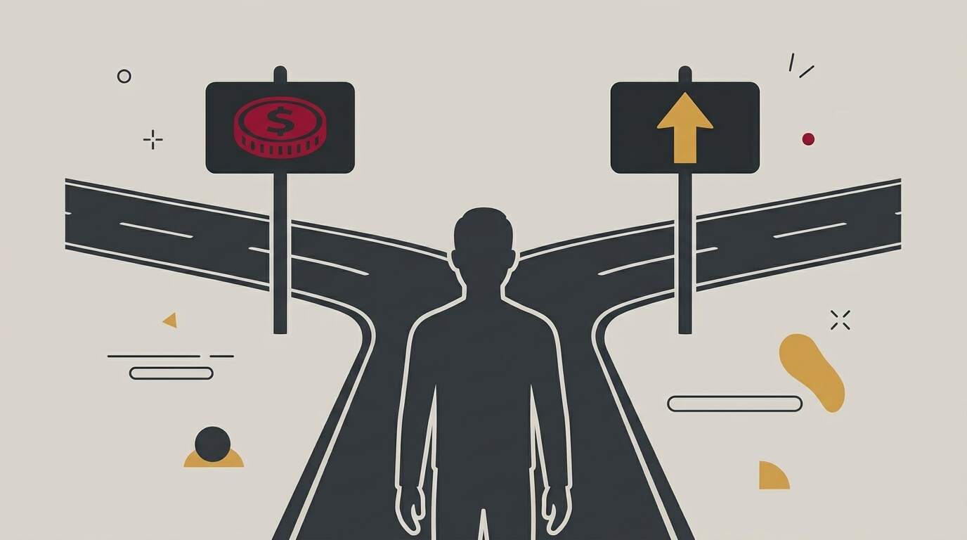 flat illustration of a patient at a crossroads choosing between insurance only care and a full nerve restoration protocol