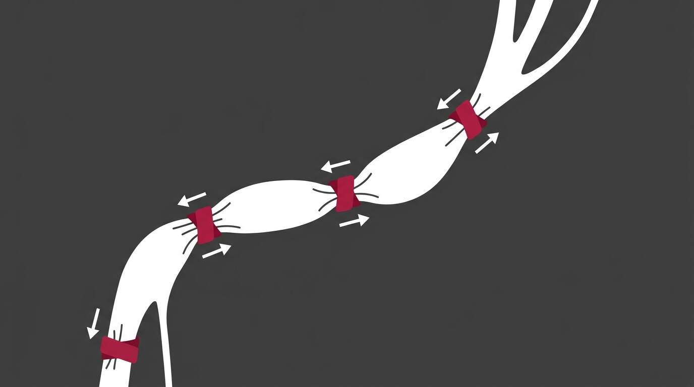 flat illustration of a peripheral nerve with adhesive tissue binding restricting its ability to slide freely