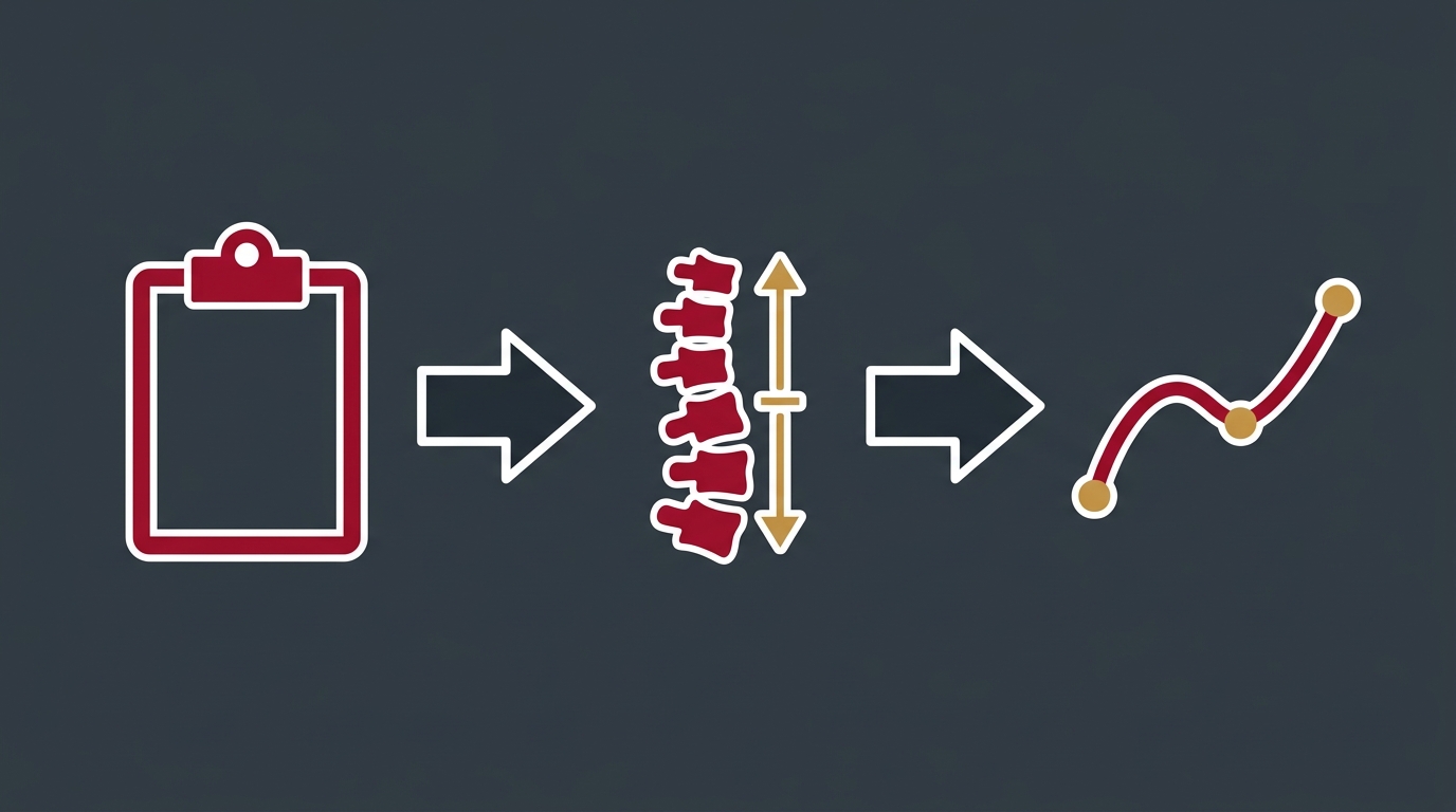 flat illustration of a three stage clinical nerve restoration care flow showing assessment adjustment and environment correction