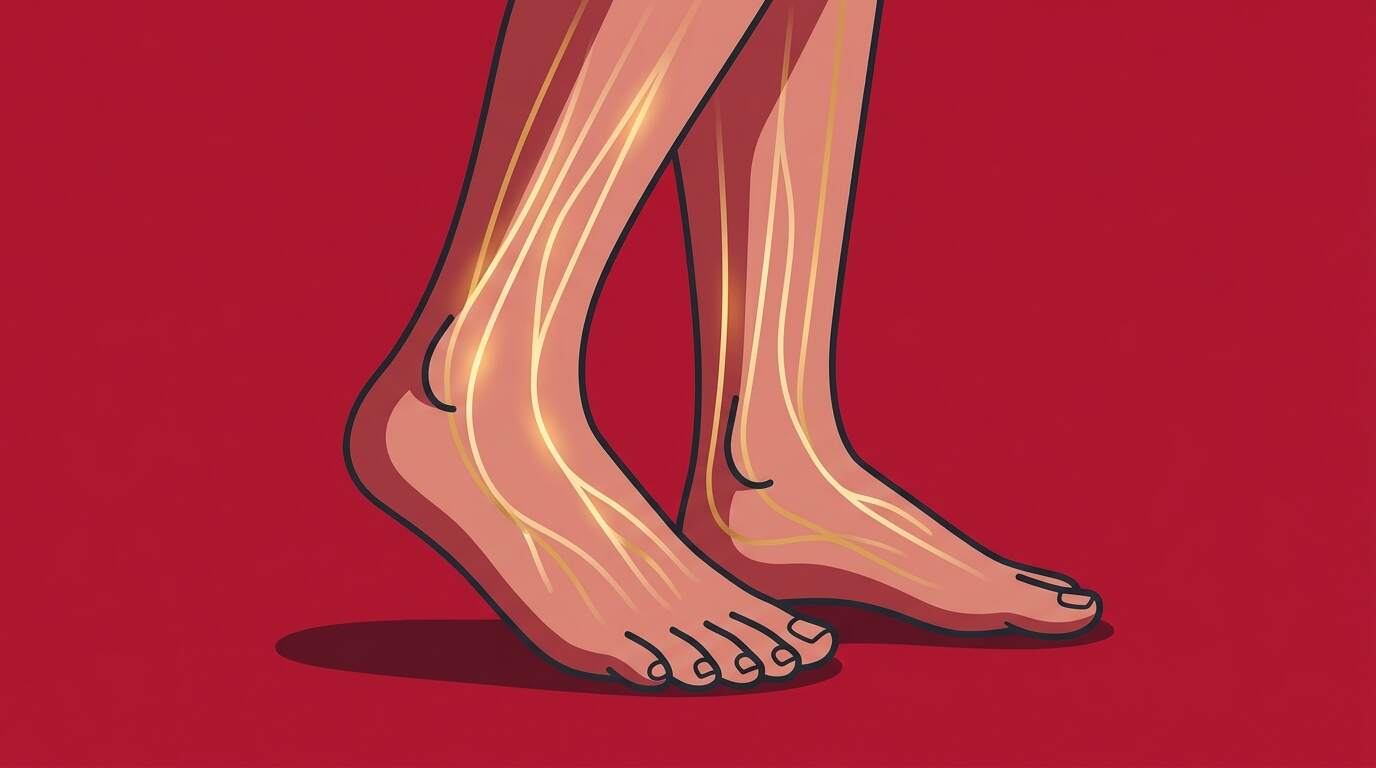 flat illustration of early peripheral neuropathy nerve distress signals in feet and lower legs