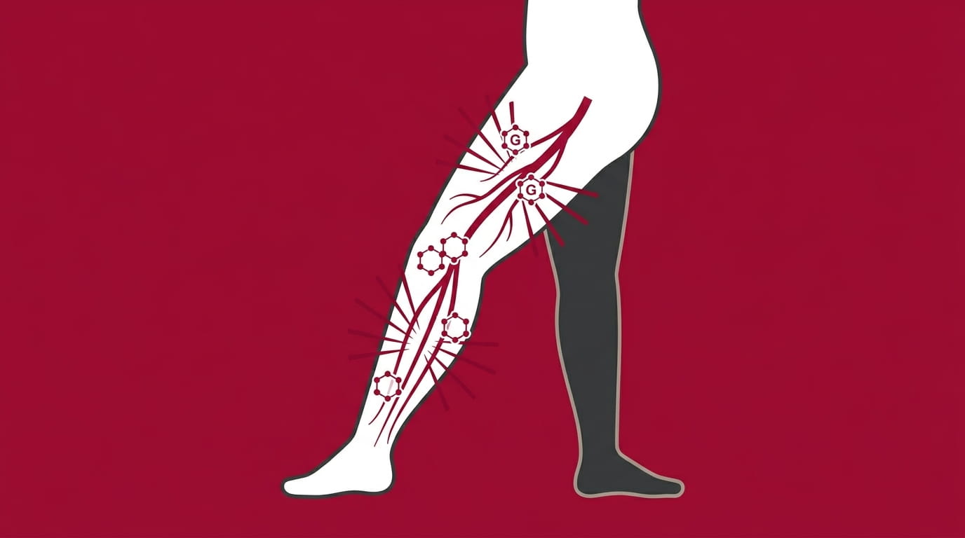 flat illustration of glucose molecules blocking peripheral nerve pathways in a patient with chronic high blood sugar disrupting nerve repair