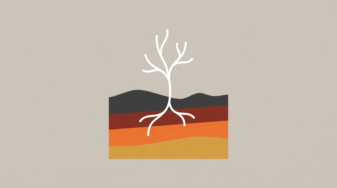 flat illustration of nerve fiber growing from layered biological environment representing blood flow BDNF and cellular energy as the foundation for nerve repair