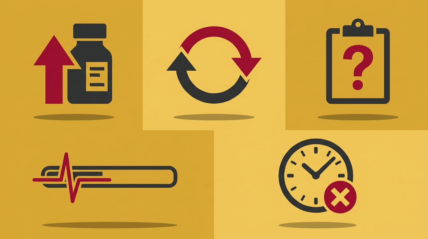 flat illustration showing five warning signs that neuropathy treatment is failing including medication tolerance and lack of functional progress Morton IL