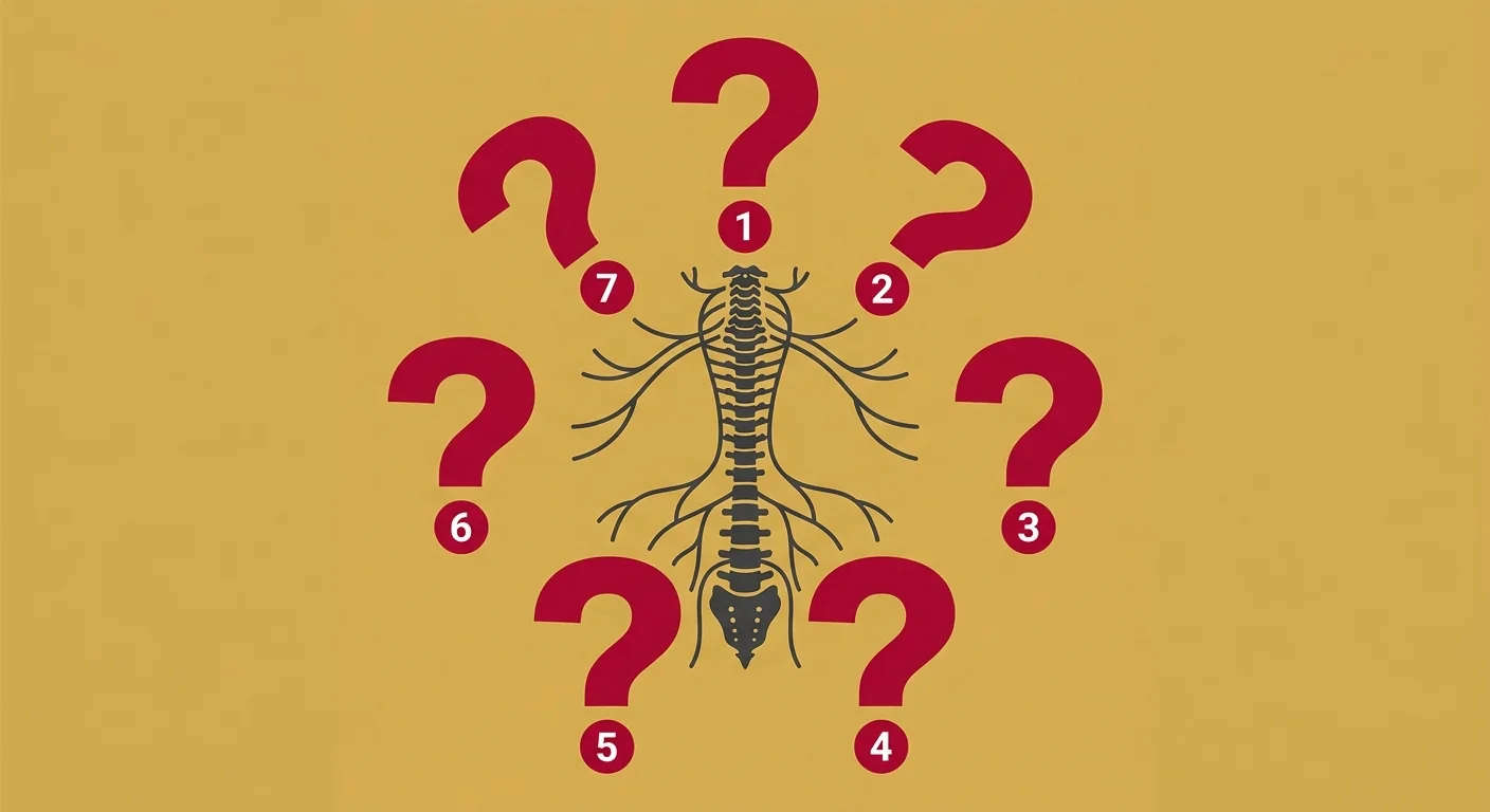flat illustration of seven key questions to ask chiropractor about nervous system assessment