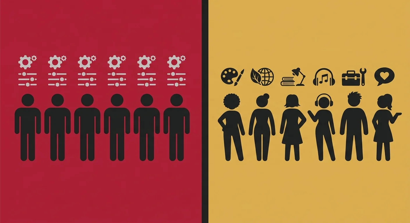 flat illustration comparing cookie cutter chiropractic protocols to individualized care approaches