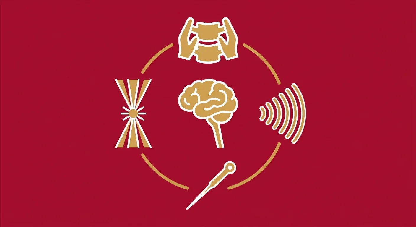 flat illustration of multi-modality chiropractic care integrated around the nervous system