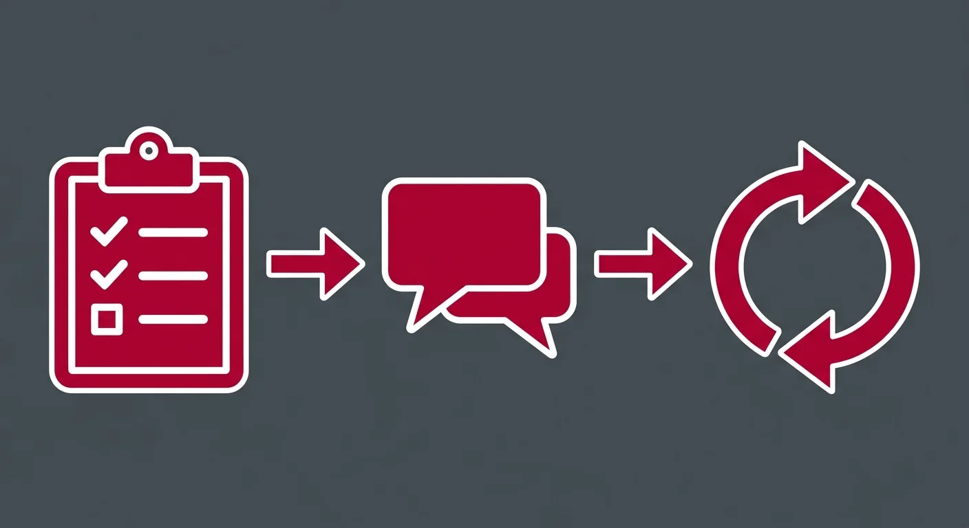 flat illustration of three step explanation driven care process from assessment to explanation to feedback loop