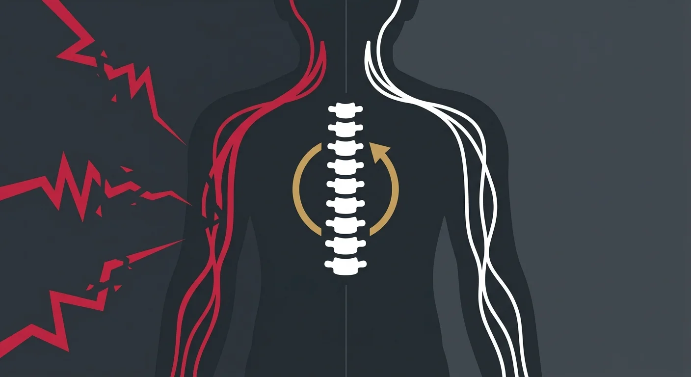 flat illustration of chiropractic adjustment restoring nervous system function and nerve signal flow