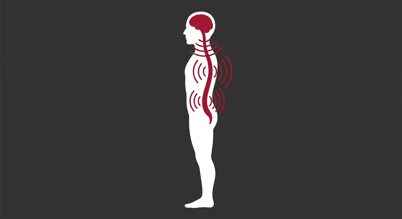 flat illustration of brain stress signals traveling down the spine biological stress response