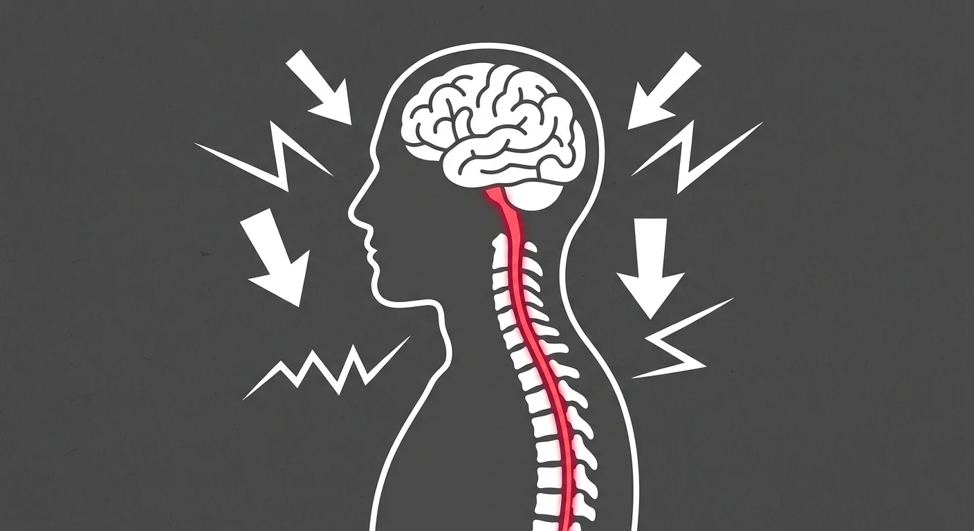 flat illustration of nervous system stress overload affecting brain and spinal cord connection