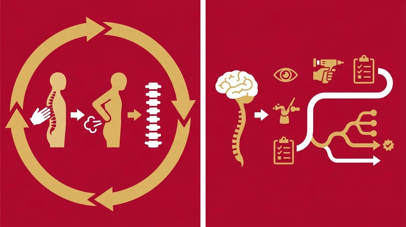 flat illustration comparing cookie cutter spinal adjustment to individualized nervous system care