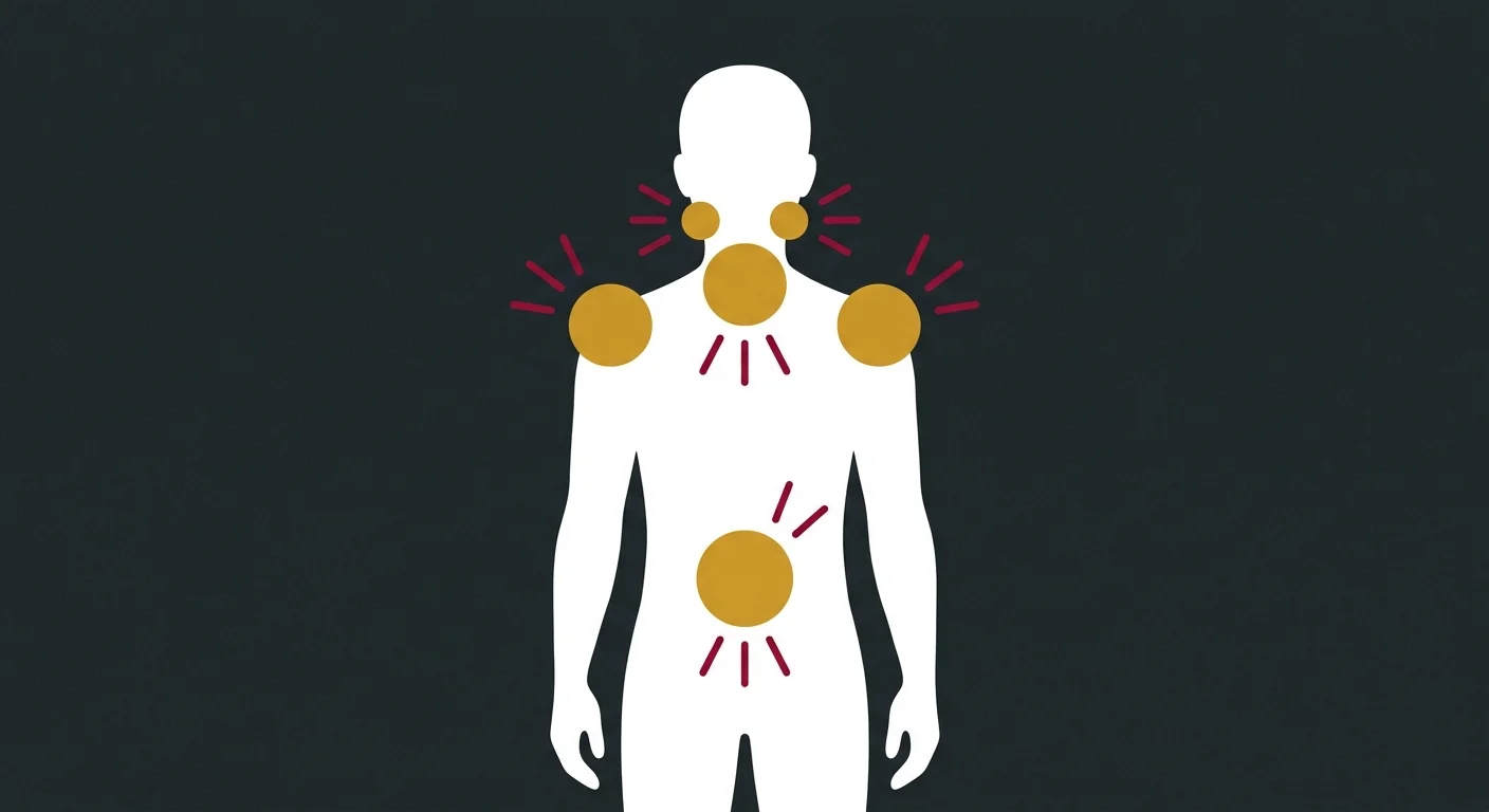 flat illustration of chronic stress tension zones in the neck shoulders jaw and lower back