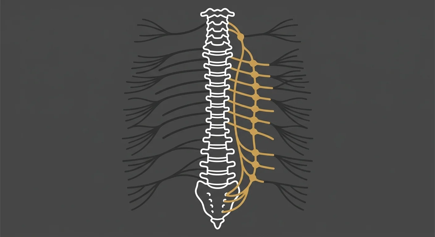 flat illustration of sympathetic chain ganglion running alongside the spinal column