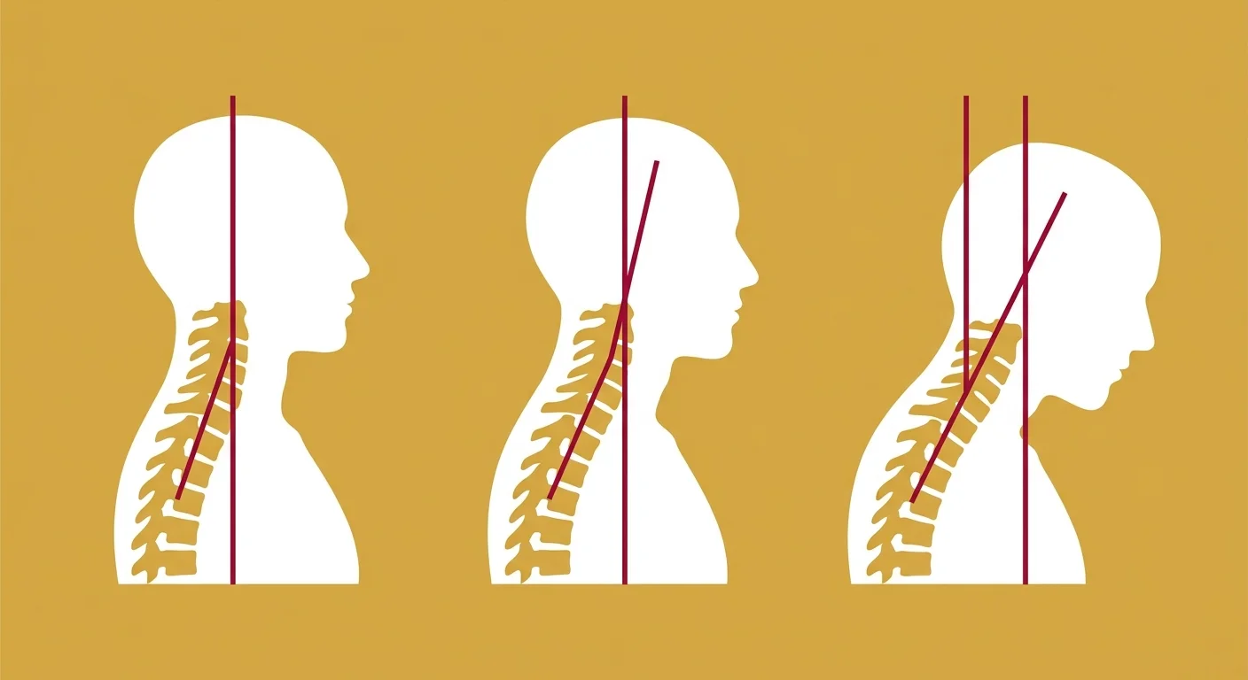 flat illustration of forward head shift progression from neutral to stress induced misalignment
