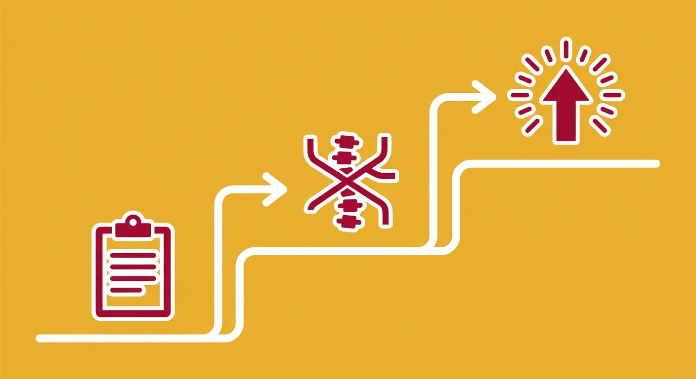 flat illustration of three phase chiropractic care timeline for cortisol and stress recovery