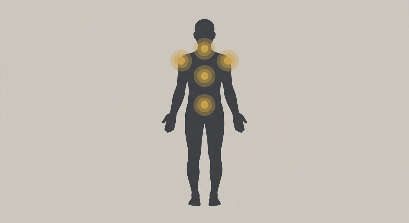flat illustration of physical body zones showing signs of chronic nervous system stress overload