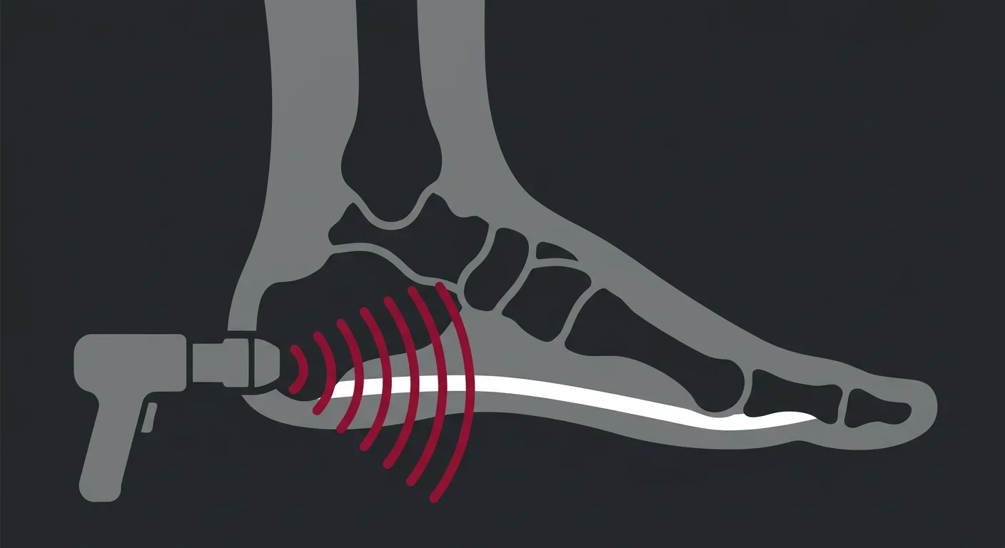 flat illustration of acoustic shockwaves targeting plantar fascia tissue in the heel