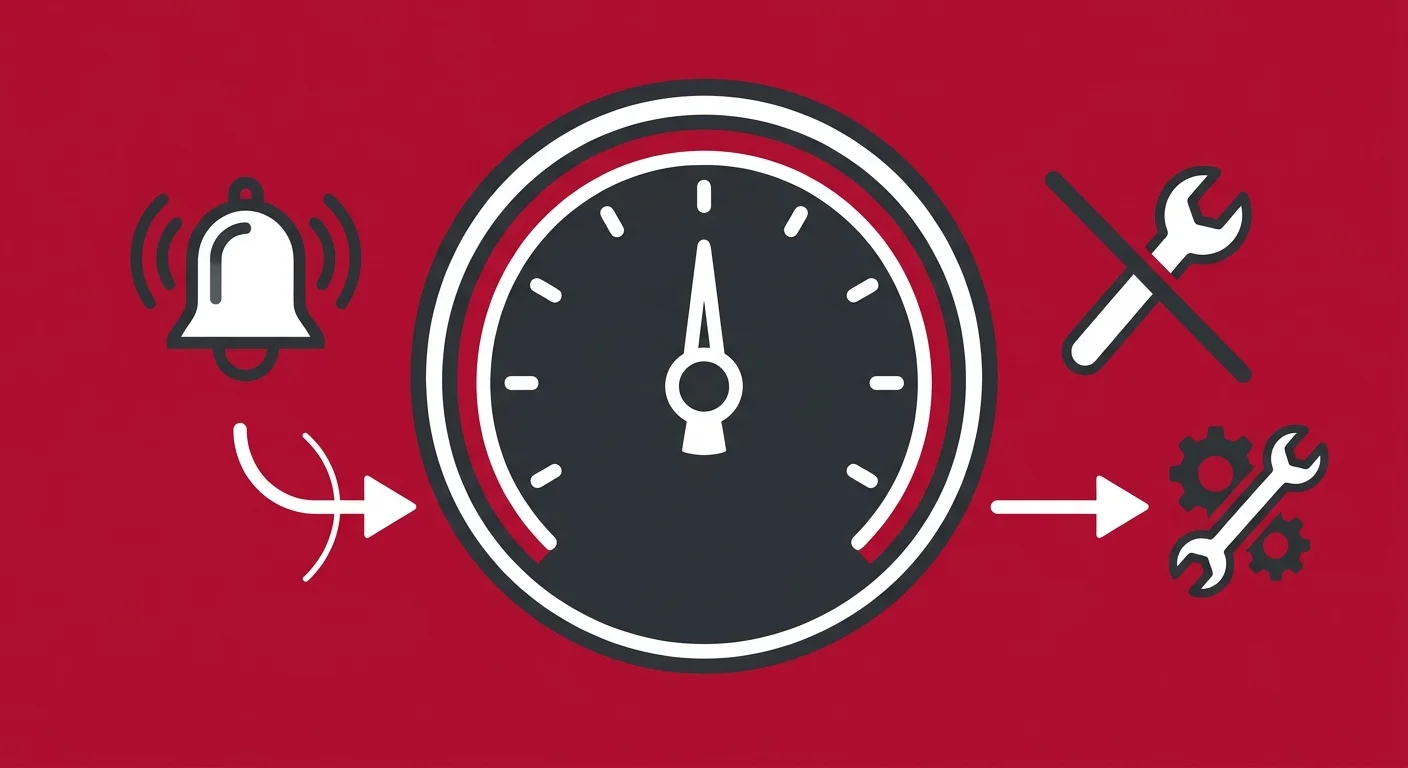 flat illustration of alarm suppression versus root cause repair dial concept