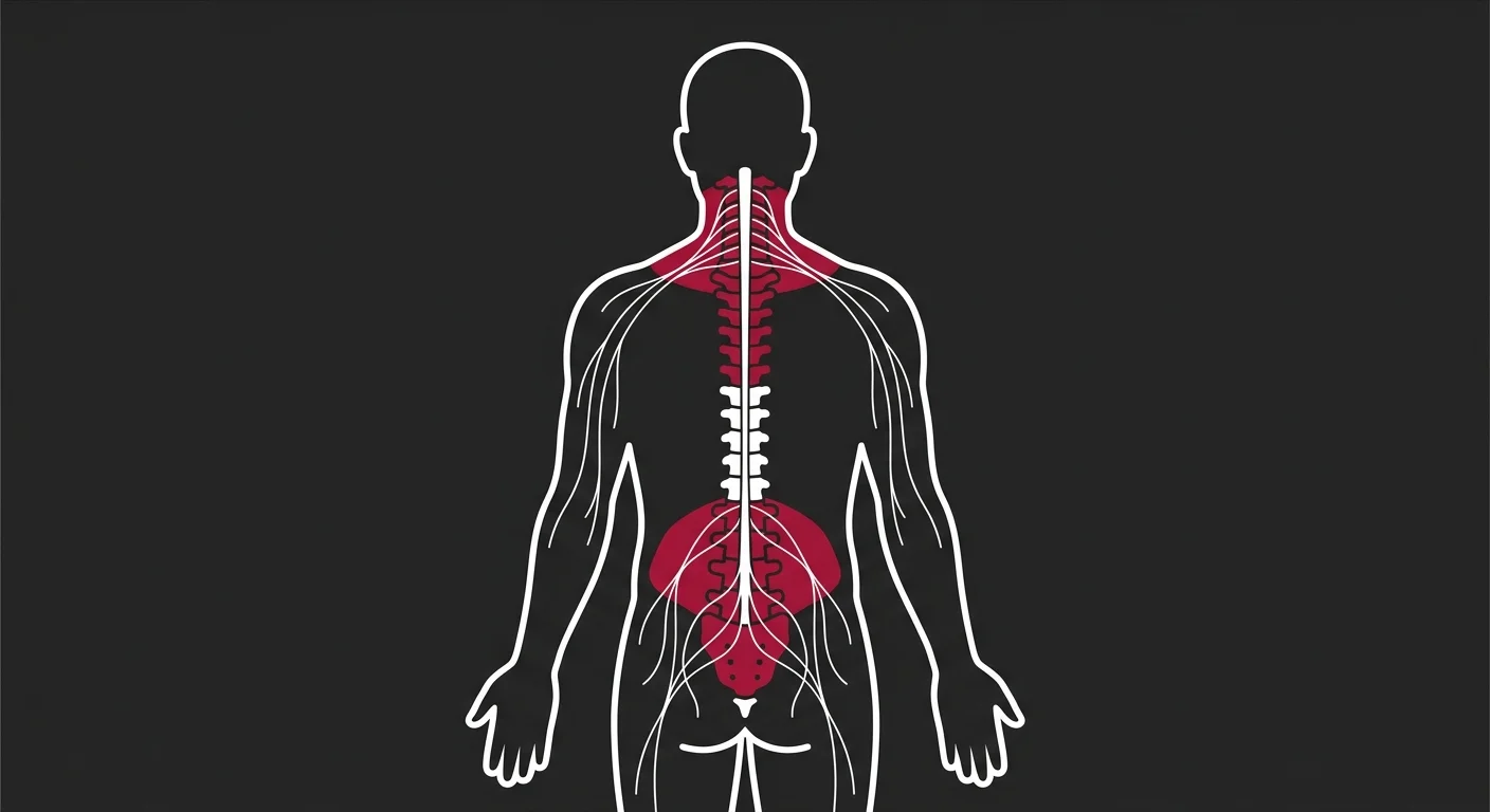 flat illustration of nervous system sensitization zones along the spine
