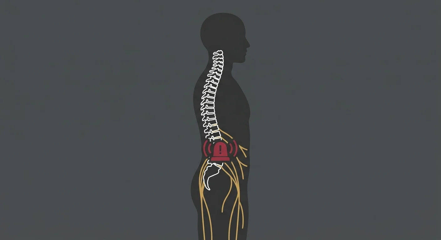 flat illustration of spinal nerve pain signals showing nervous system alarm pathways