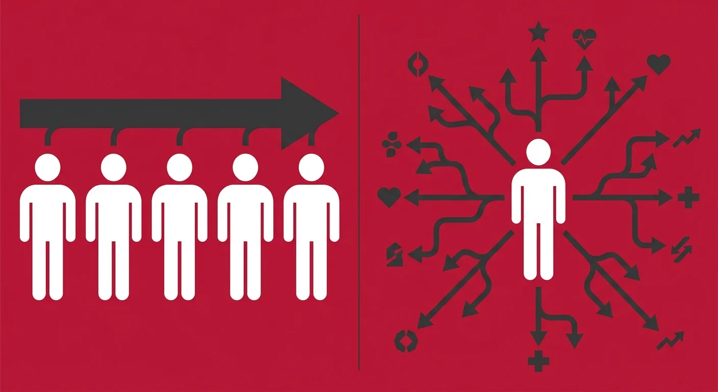 flat illustration comparing cookie-cutter chiropractic protocols to individualized care plans