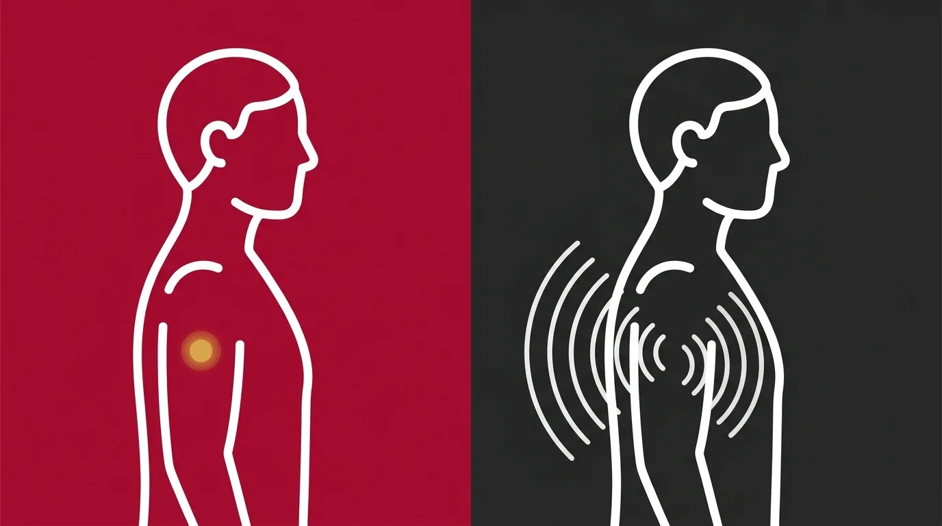 flat illustration comparing cortisone injection surface relief versus shockwave therapy deep tissue repair